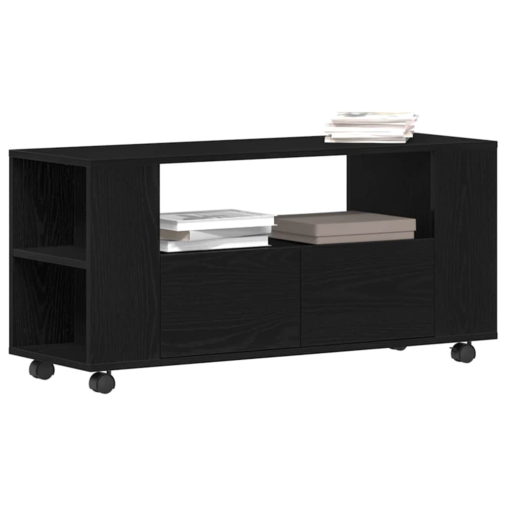 TV Cabinet with Wheels Black Oak 102x34,5x43 cm Engineered Wood