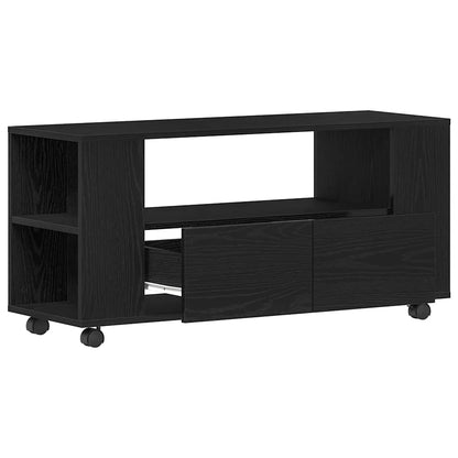 TV Cabinet with Wheels Black Oak 102x34,5x43 cm Engineered Wood