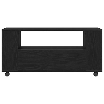 TV Cabinet with Wheels Black Oak 102x34,5x43 cm Engineered Wood
