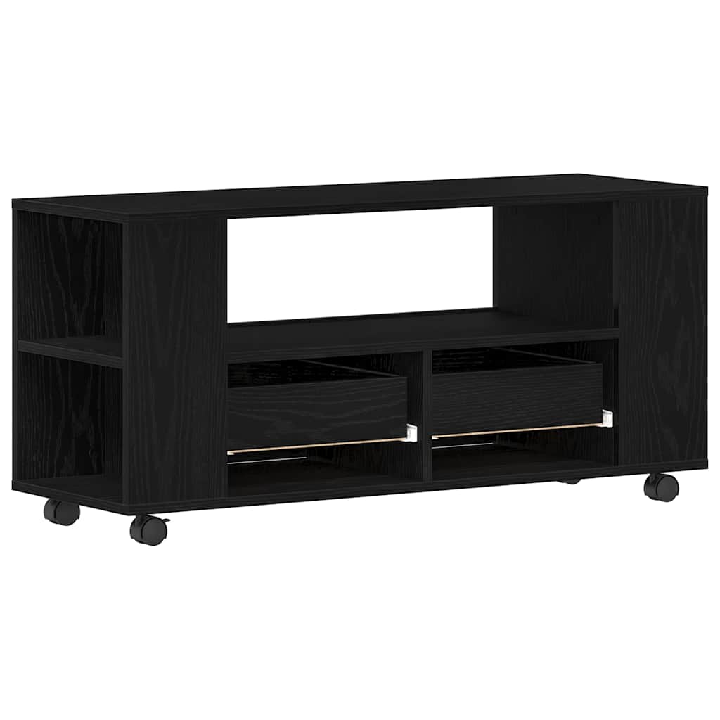 TV Cabinet with Wheels Black Oak 102x34,5x43 cm Engineered Wood