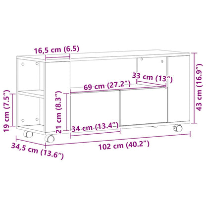 TV Cabinet with Wheels Black Oak 102x34,5x43 cm Engineered Wood