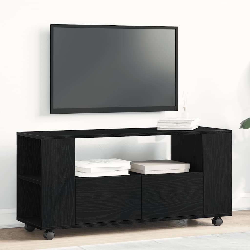 TV Cabinet with Wheels Black Oak 102x34,5x43 cm Engineered Wood