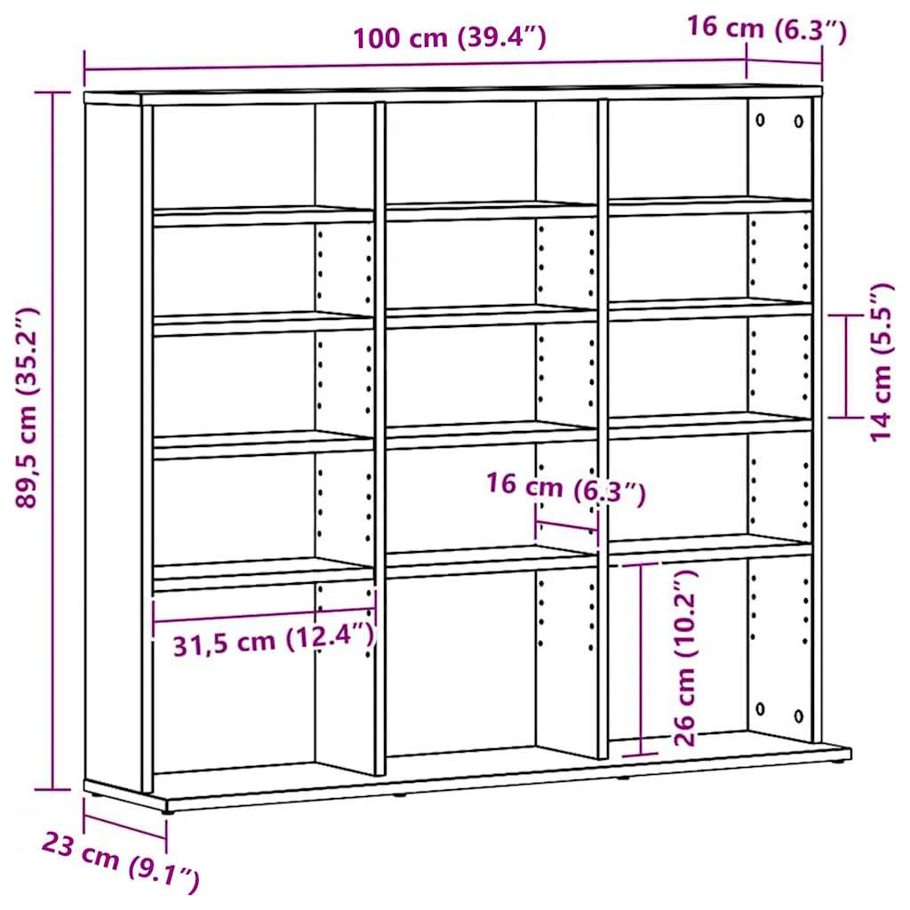 CD Cabinet Black Oak 100x23x89,5 cm Engineered Wood