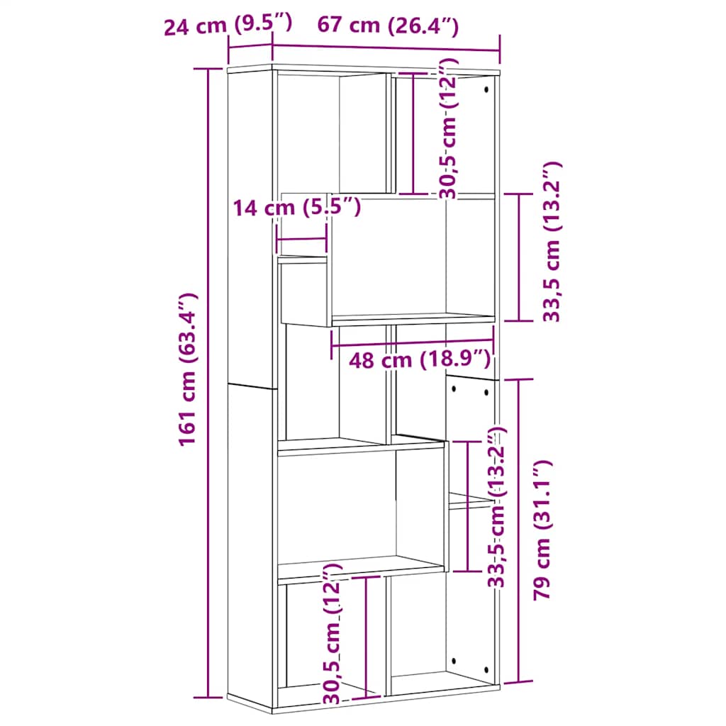Bookcase Black Oak 67x24x161 cm Engineered Wood
