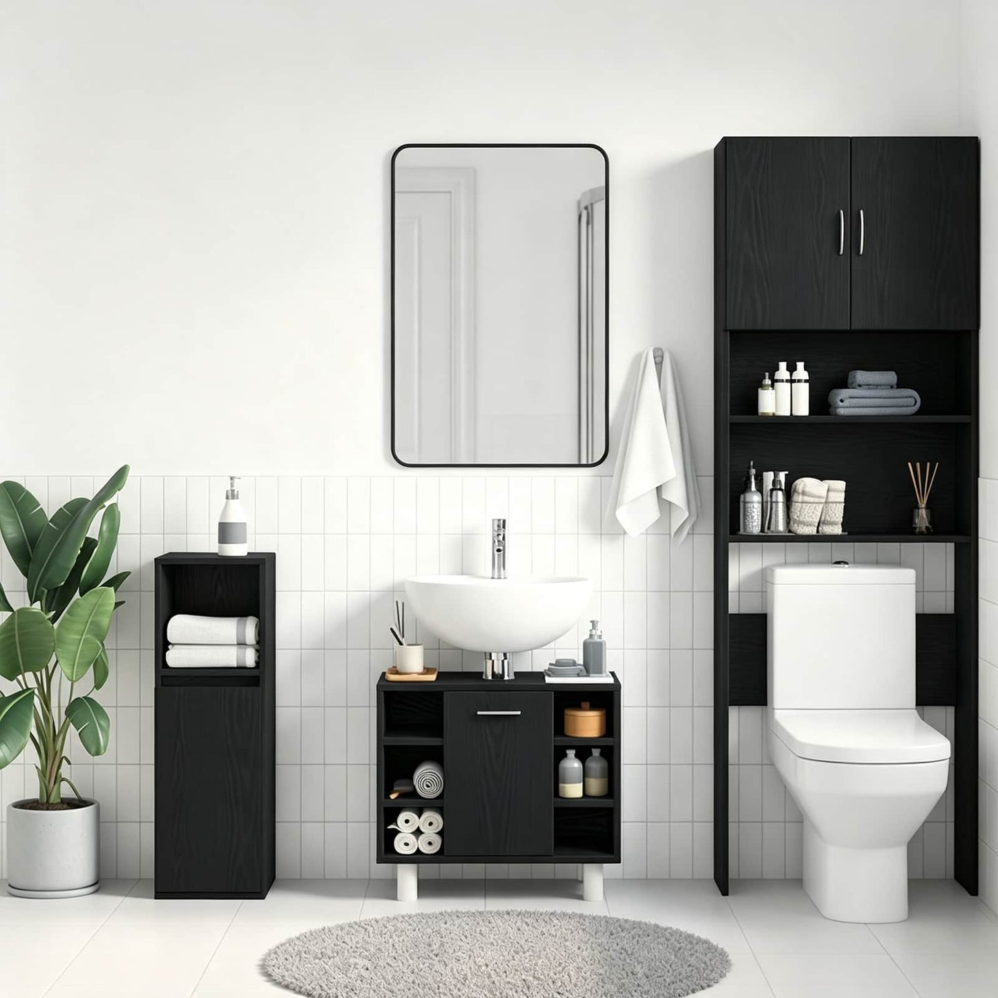Bathroom Cabinet Black Oak 60 x 32 x 54 cm Engineered Wood