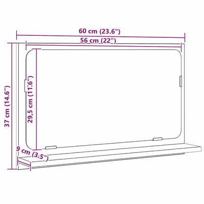 Mirror Shelf Black Oak 60 x 10.5 x 37 cm Engineered Wood