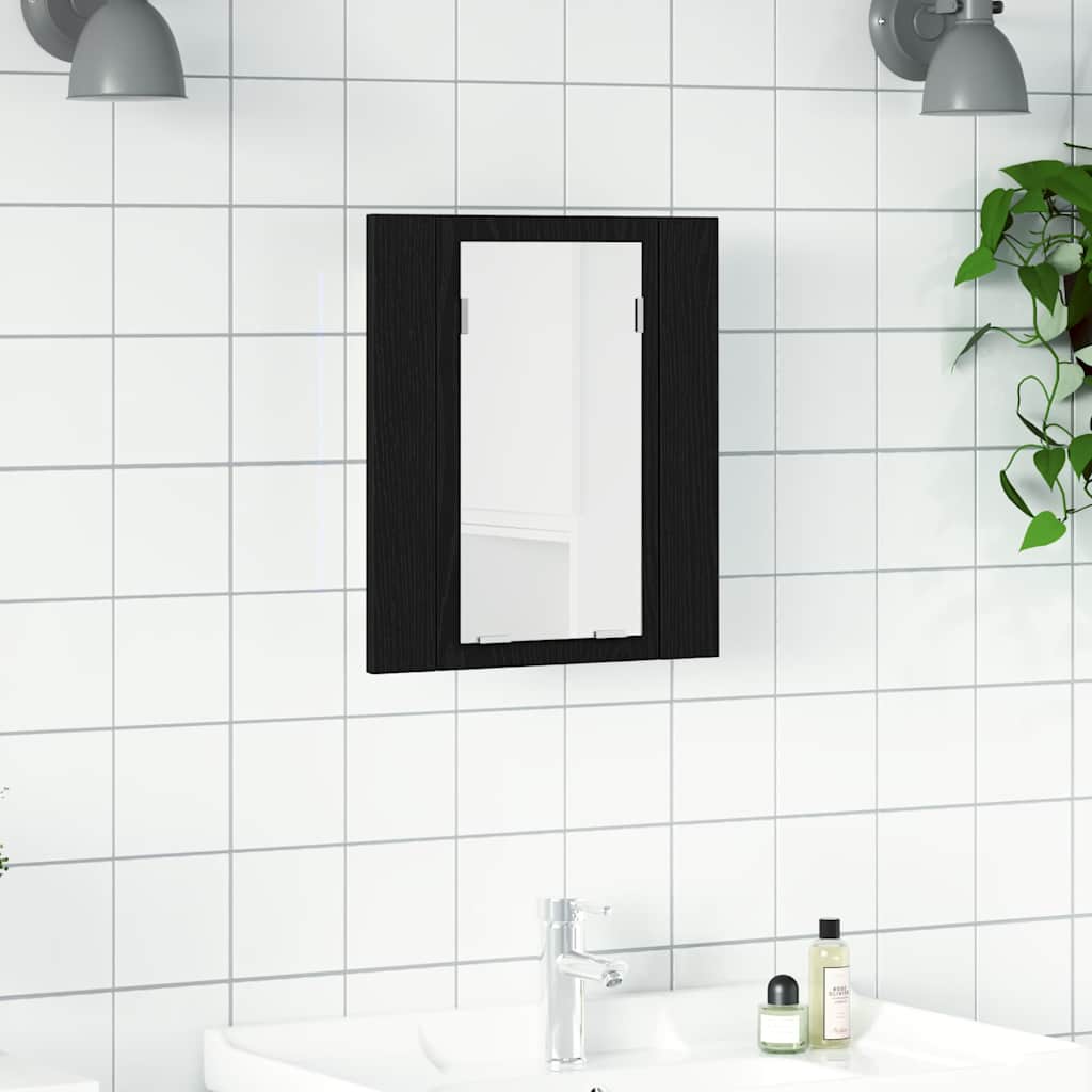 LED Bathroom Mirror Cabinet Black Oak 40x12x45 cm Engineered Wood