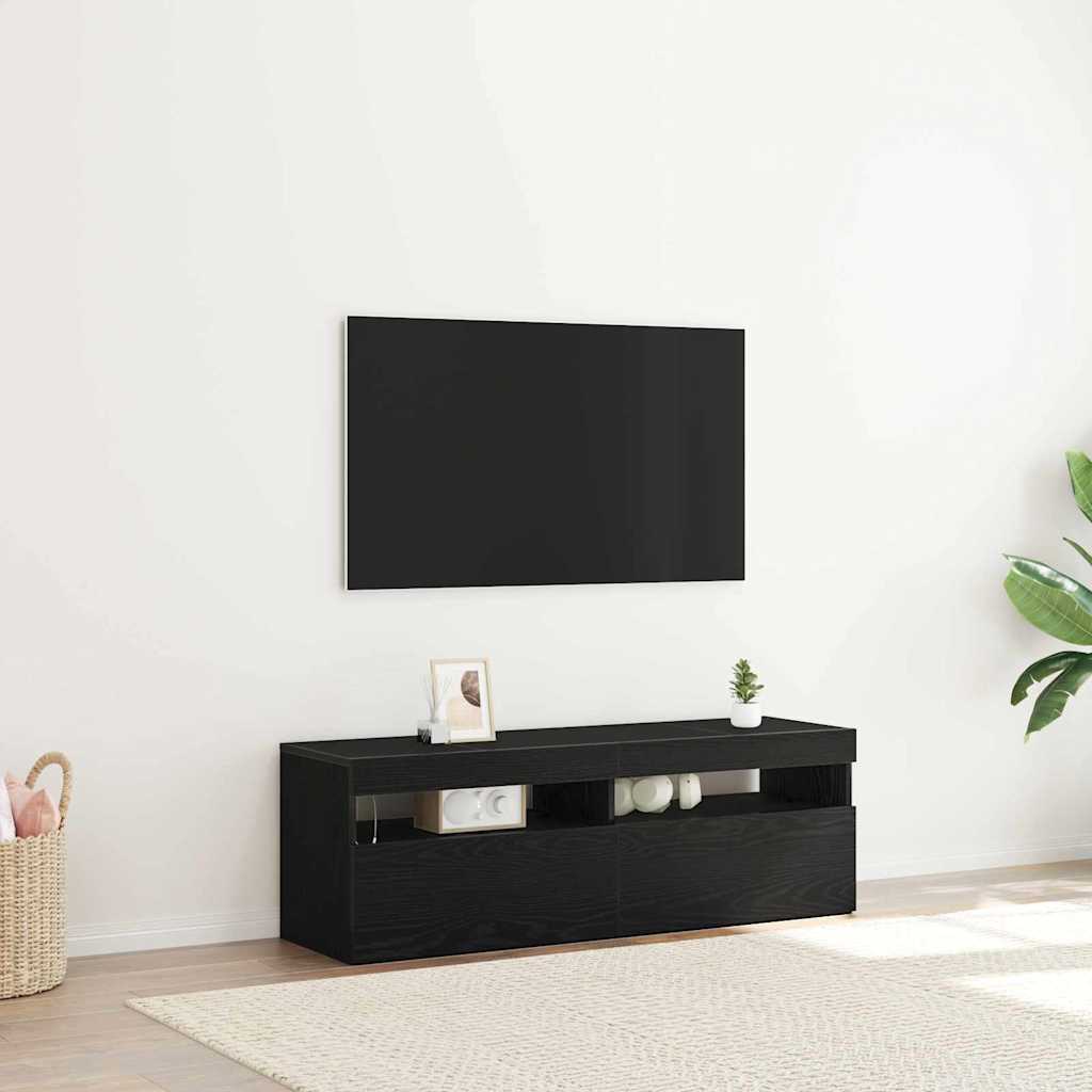 TV Cabinet with LED Black Oak 120 x 35 x 40 cm Engineered Wood