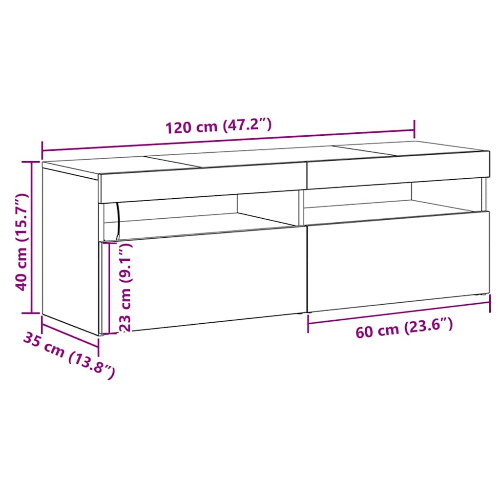 TV Cabinet with LED Black Oak 120 x 35 x 40 cm Engineered Wood