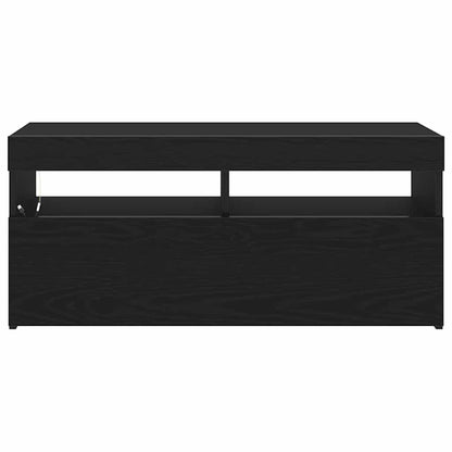 TV Cabinet with LED Black Oak 90 x 35 x 40 cm Engineered Wood