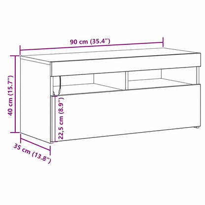 TV Cabinet with LED Black Oak 90 x 35 x 40 cm Engineered Wood