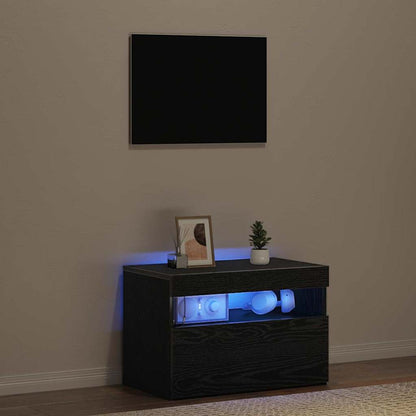 TV Cabinet with LED Black Oak 60 x 35 x 40 cm Engineered Wood
