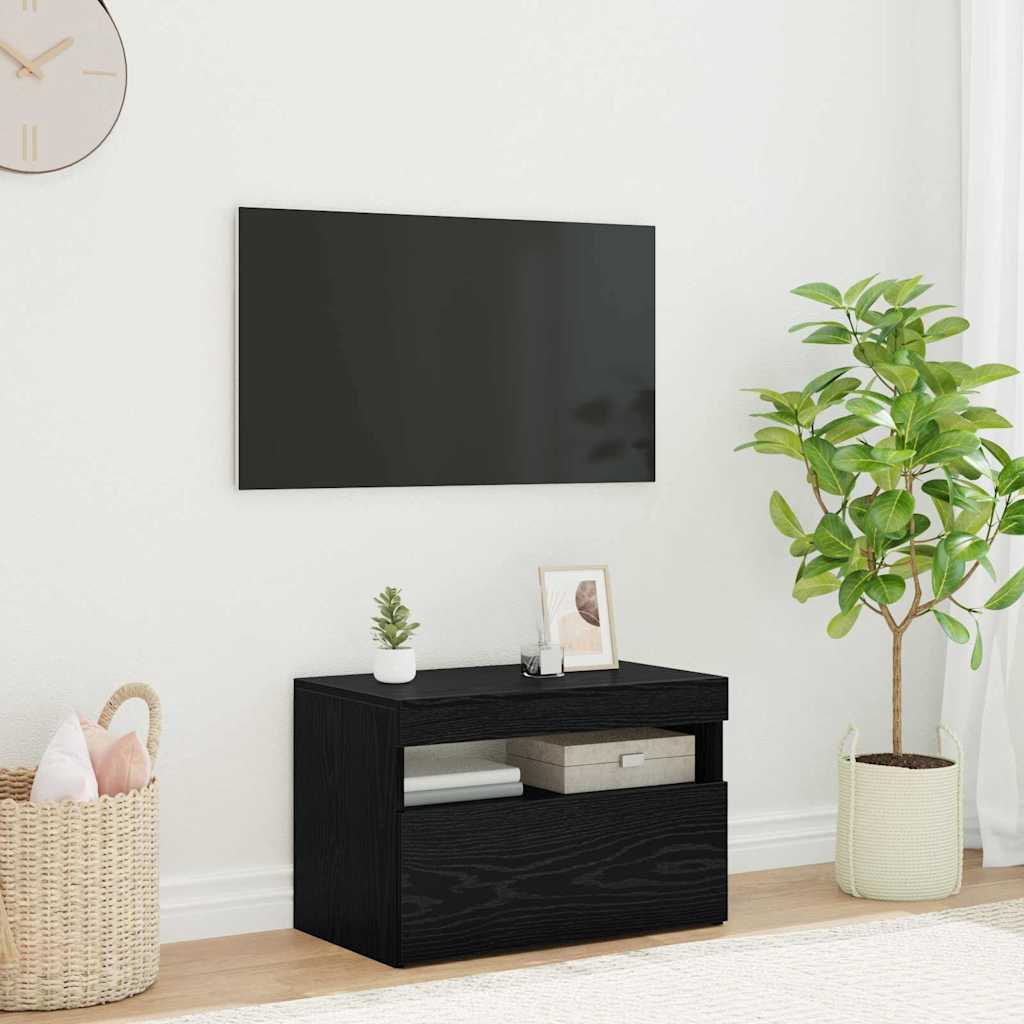 TV Cabinet with LED Black Oak 60 x 35 x 40 cm Engineered Wood