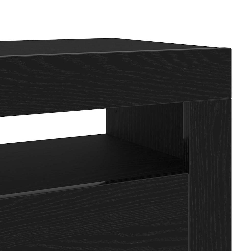 TV Cabinet with LED Black Oak 75 x 35 x 40 cm Engineered Wood