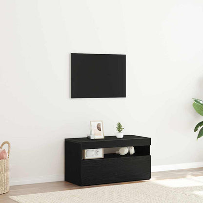 TV Cabinet with LED Black Oak 75 x 35 x 40 cm Engineered Wood