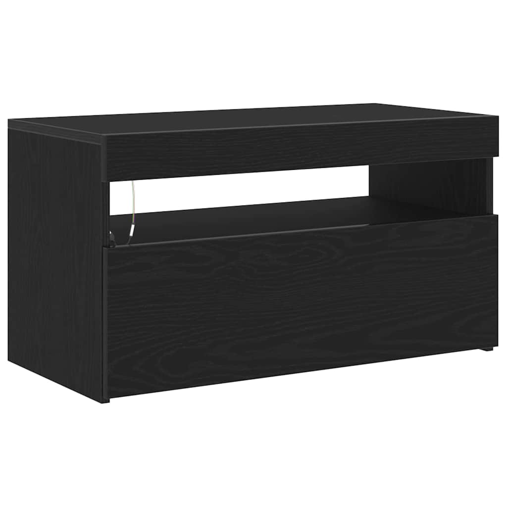 TV Cabinet with LED Black Oak 75 x 35 x 40 cm Engineered Wood