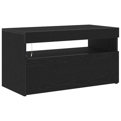 TV Cabinet with LED Black Oak 75 x 35 x 40 cm Engineered Wood