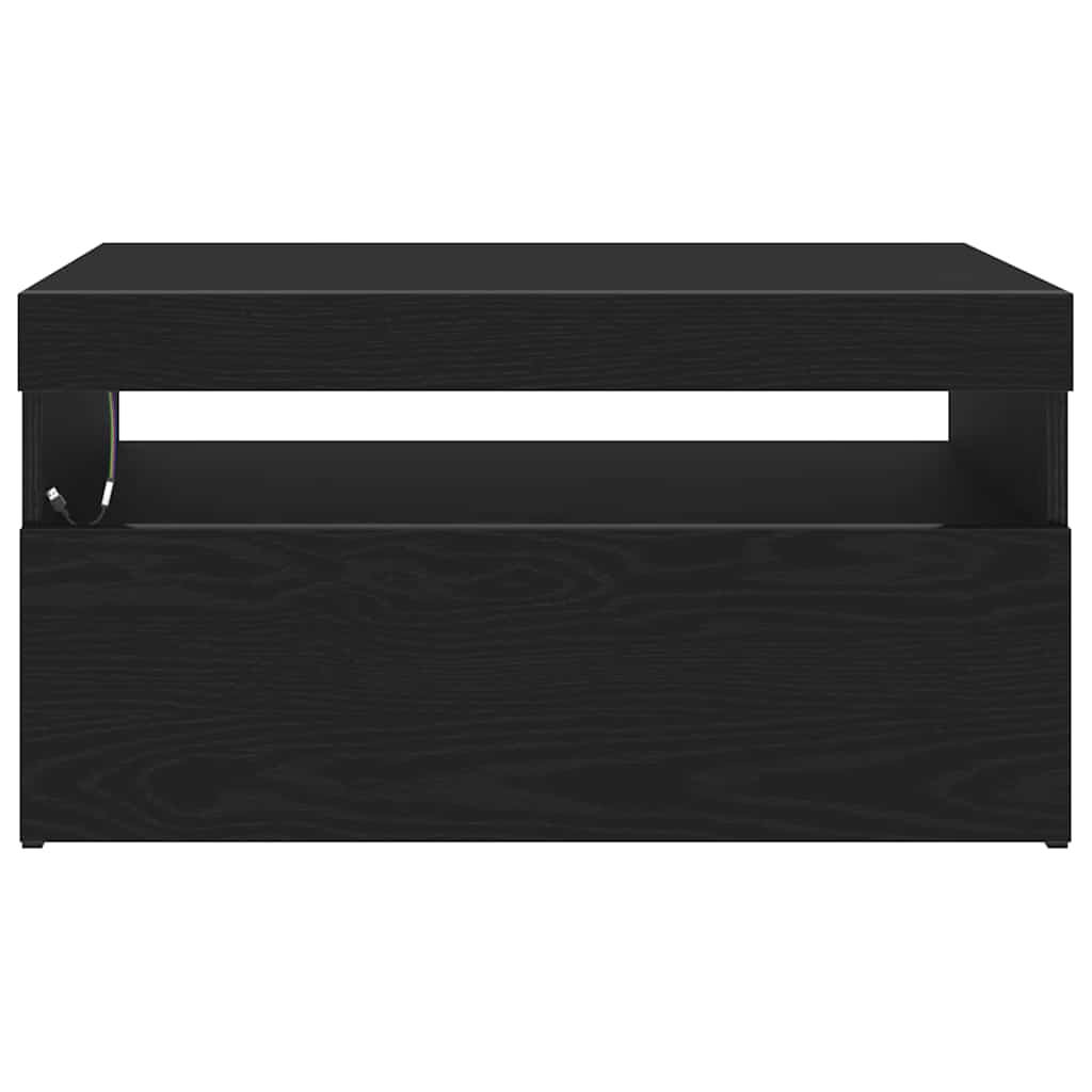 TV Cabinet with LED Black Oak 75 x 35 x 40 cm Engineered Wood