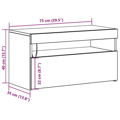 TV Cabinet with LED Black Oak 75 x 35 x 40 cm Engineered Wood