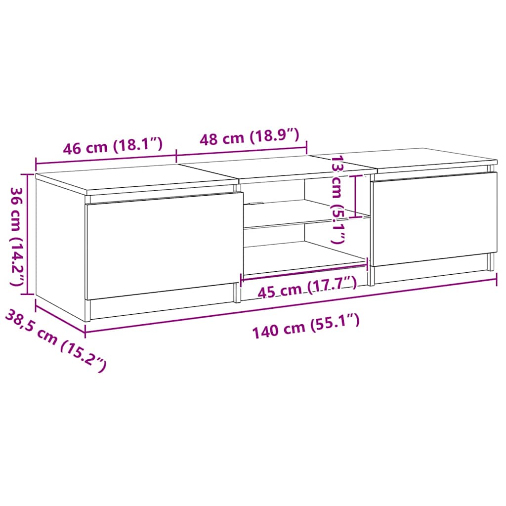 TV Cabinet Black Oak 140 x 38.5 x 36 cm Engineered Wood