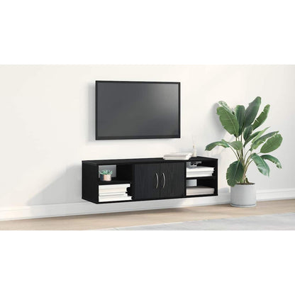 Wall Shelf with Door Black Oak 102 x 30 x 29 cm Engineered Wood