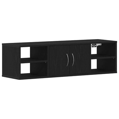Wall Shelf with Door Black Oak 102 x 30 x 29 cm Engineered Wood