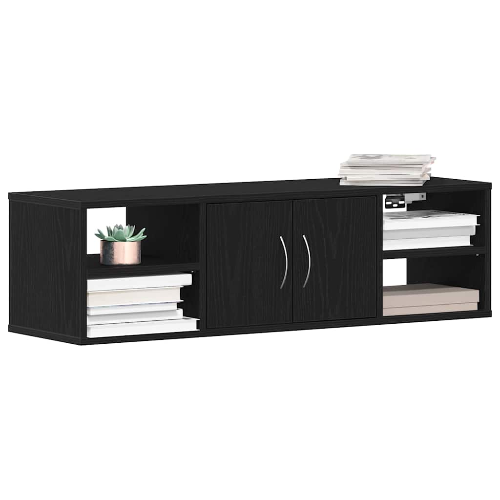 Wall Shelf with Door Black Oak 102 x 30 x 29 cm Engineered Wood