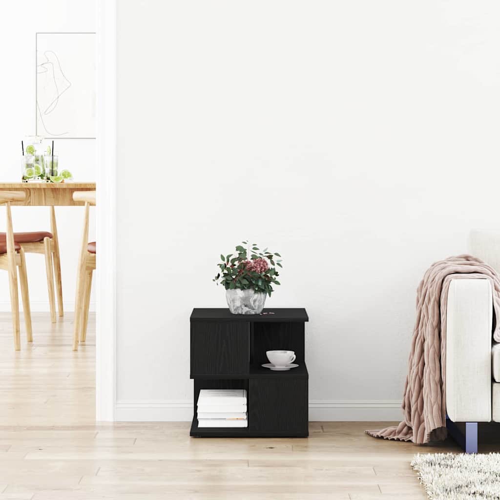 Side Table with Shelf Black Oak 30 x 30 x 55 cm Engineered Wood