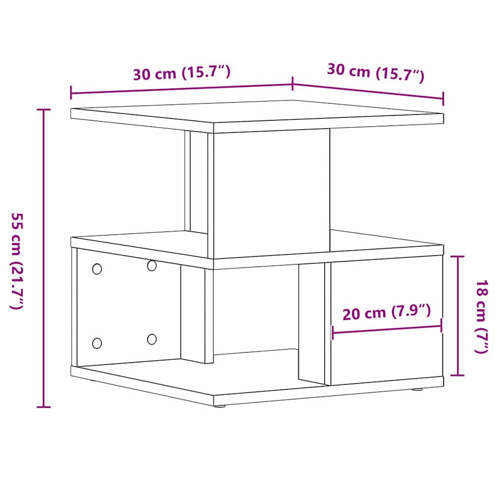 Side Table with Shelf Black Oak 30 x 30 x 55 cm Engineered Wood