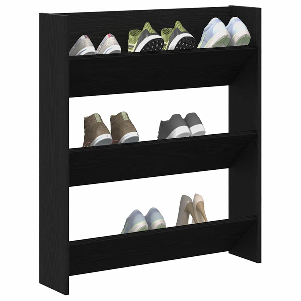 Shoe Cabinet Black Oak 80 x 18 x 90 cm Engineered Wood