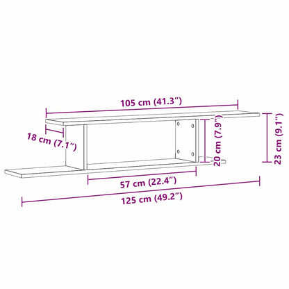 Wall-mounted TV Shelf with Shelf Black Oak 125 x 18 x 23 cm