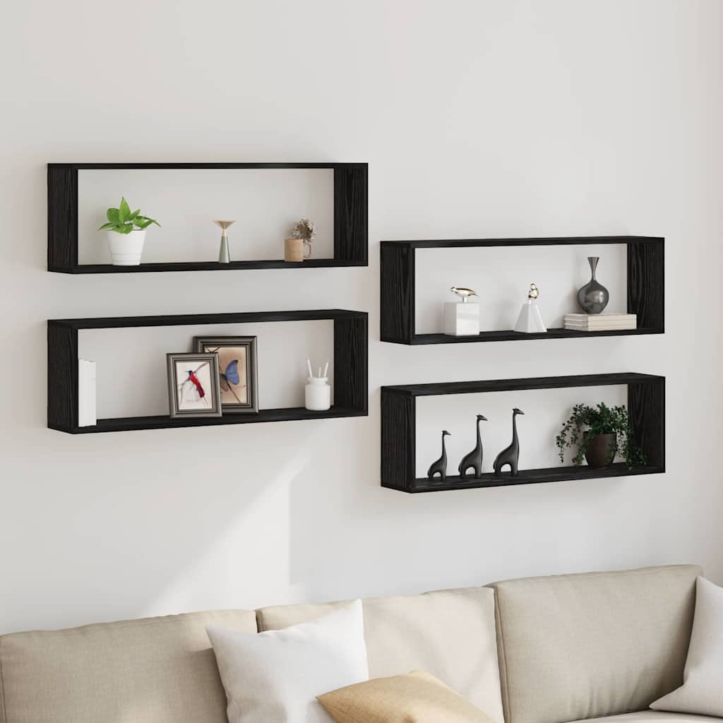 Wall Shelves 4 pcs Black Oak 80 x 15 x 26 cm Engineered Wood
