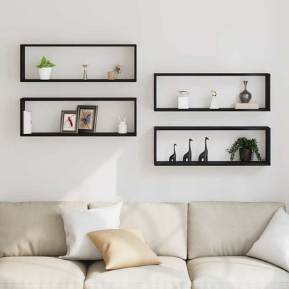 Wall Shelves 4 pcs Black Oak 80 x 15 x 26 cm Engineered Wood