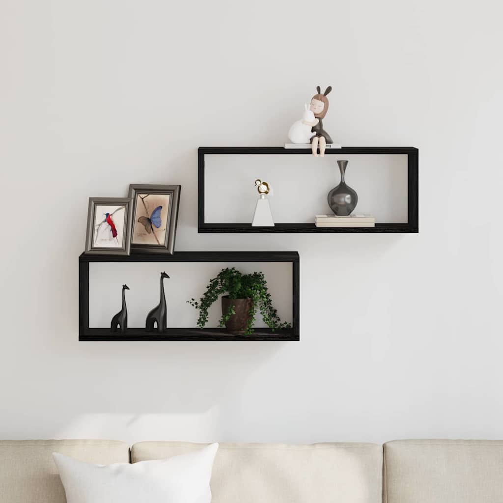 Wall Shelves 2 pcs Black Oak 60 x 15 x 23 cm Engineered Wood
