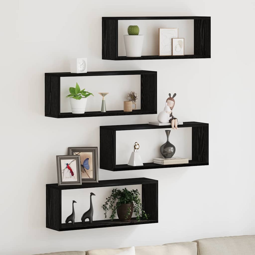 Wall Shelves 4 pcs Black Oak 60 x 15 x 23 cm Engineered Wood