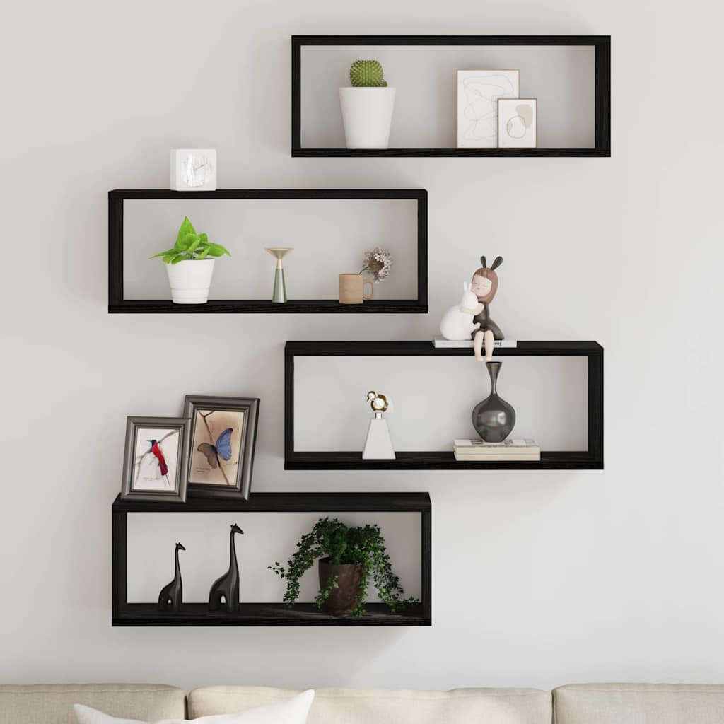Wall Shelves 4 pcs Black Oak 60 x 15 x 23 cm Engineered Wood