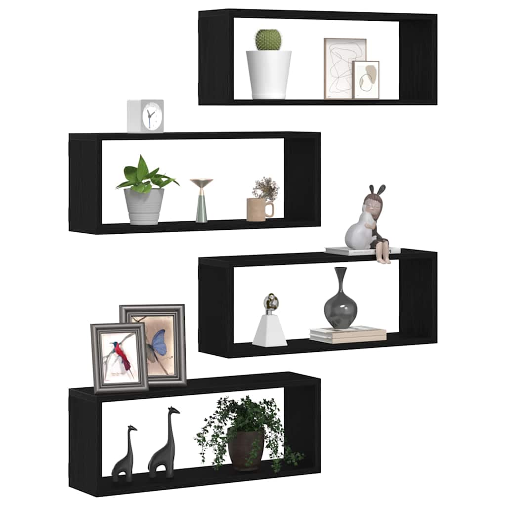 Wall Shelves 4 pcs Black Oak 60 x 15 x 23 cm Engineered Wood