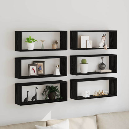 Wall Shelves 6 pcs Black Oak 60 x 15 x 23 cm Engineered Wood