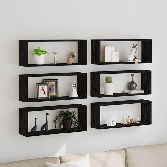 Wall Shelves 6 pcs Black Oak 60 x 15 x 23 cm Engineered Wood