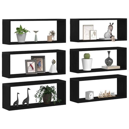 Wall Shelves 6 pcs Black Oak 60 x 15 x 23 cm Engineered Wood