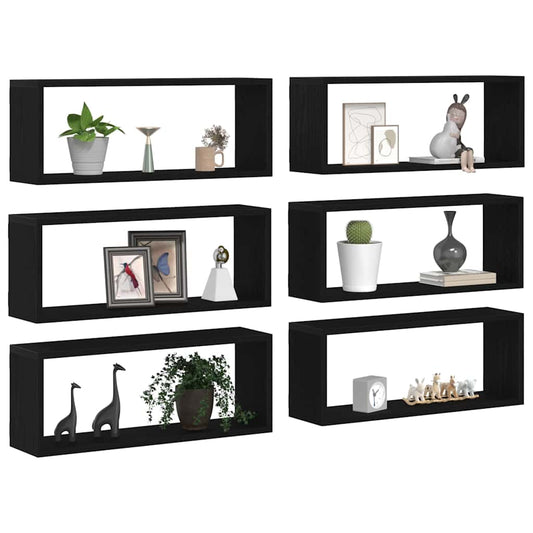 Wall Shelves 6 pcs Black Oak 60 x 15 x 23 cm Engineered Wood