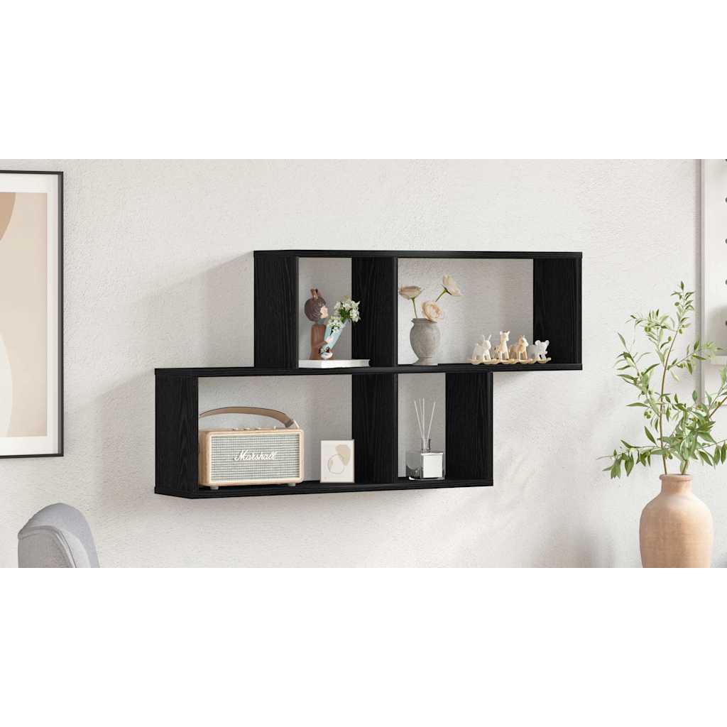 Wall Shelf with Shelf Black Oak 76 x 15 x 53 cm Engineered Wood