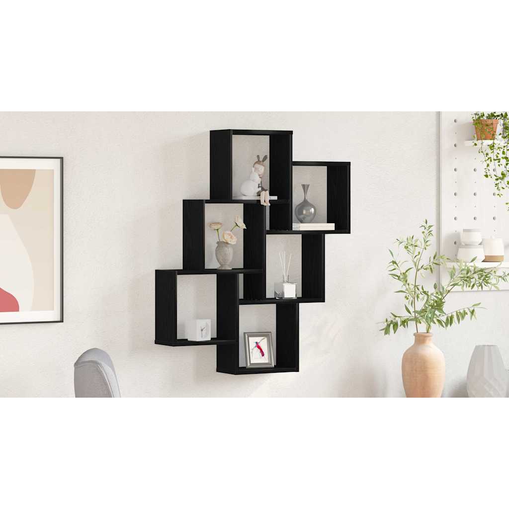 Wall Shelf with Shelf Black Oak 78 x 15 x 93 cm Engineered Wood