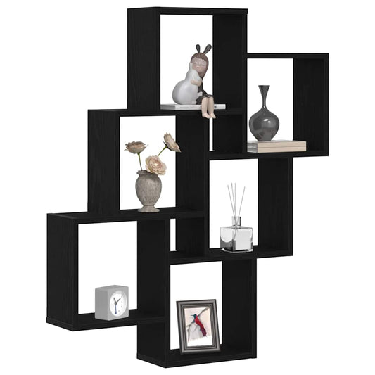 Wall Shelf with Shelf Black Oak 78 x 15 x 93 cm Engineered Wood