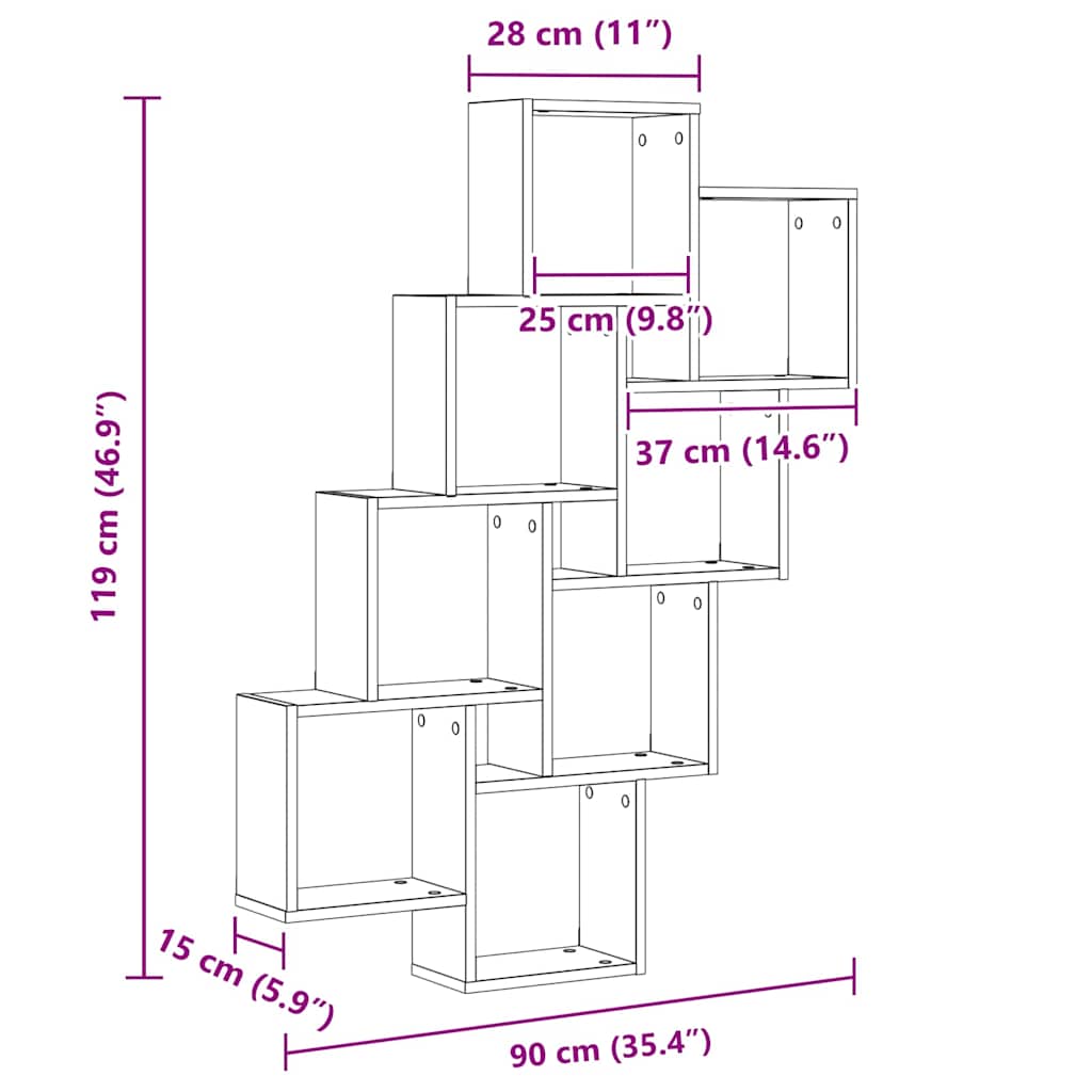 Wall Shelf Black Oak 90 x 15 x 119.5 cm Engineered Wood
