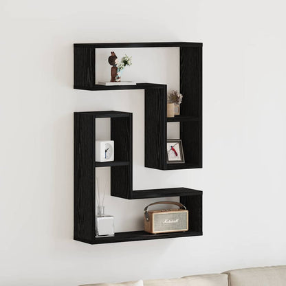 Wall Shelf 2 pcs Black Oak 50 x 15 x 85 cm Engineered Wood