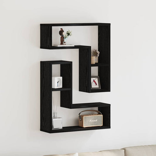 Wall Shelf 2 pcs Black Oak 50 x 15 x 85 cm Engineered Wood