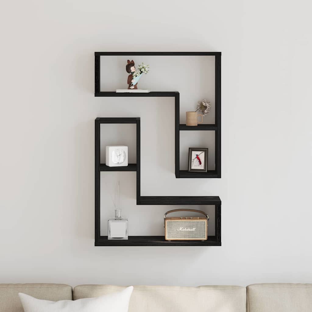 Wall Shelf Wall-Mounted 2 pcs Black Oak 50 x 15 x 85 cm