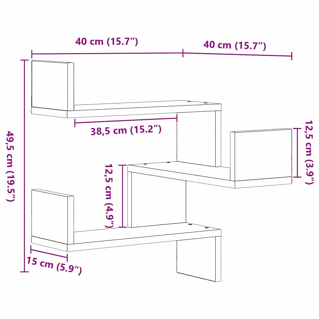 Wall Shelf Black Oak 40 x 40 x 49.5 cm Engineered Wood