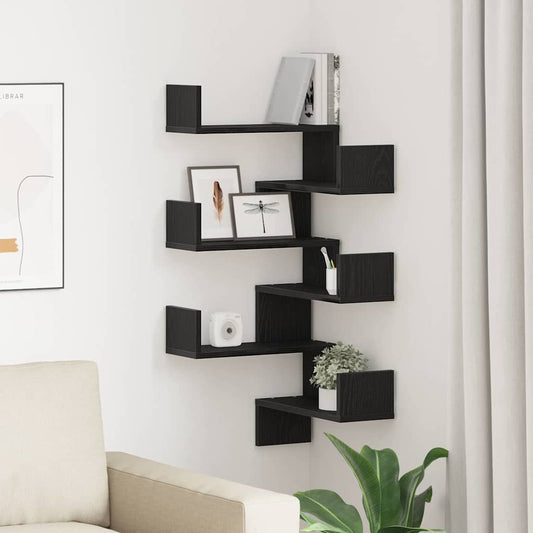 Wall Shelf Wall-Mounted 2 pcs Black Oak 40 x 40 x 49.5 cm